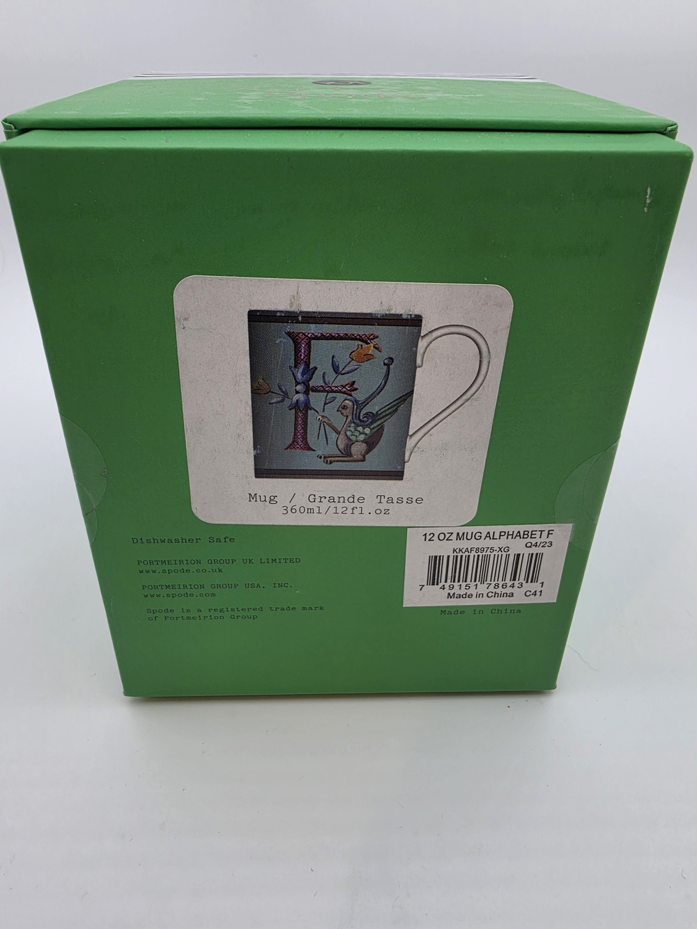 NIB Spode Kit Kemp Alphabet "F" 12 oz Mug